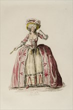 Femme à la mode du 18e siècle, portant une robe à l'anglaise