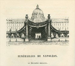 Dais noir dressé devant l'église des Invalides pour accueillir le cercueil de Napoléon 1er