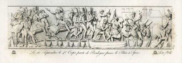 Colonne Vendôme : Le 26 septembre 1805, le 4e corps parti de Boulogne passe le Rhin à Spire