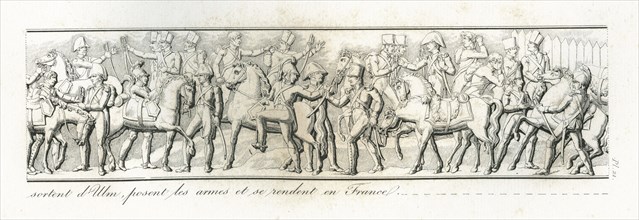 Colonne Vendôme : Le 20 octobre 1805, 1500 officiers et 40000 hommes sortent d'Ulm, posent les armes et se rendent en France.