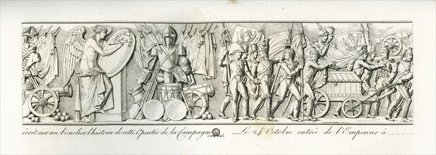 Colonne Vendôme : La Victoire écrit sur un bouclier, l'histoire de la 1ère partie de la Campagne de 1805.