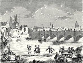 Experiment conducted in 1747 on the Thames by Martin Folcker, Cavendish and Bevis near London