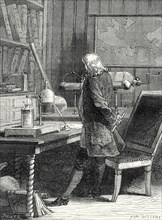 Franklin in his laboratory of physics in Philadelphia
