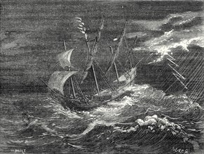 Le feu Saint-Elme brillant à la pointe des mâts du navire de Christophe-Colomb
