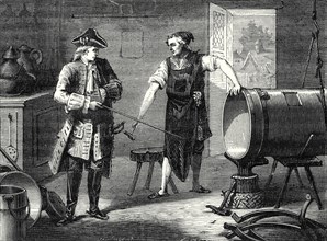 Le marquis de Jouffrey fait fabriquer au marteau, le cylindre de sa machine à vapeur, par le
