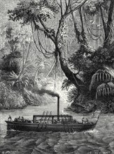 The first American steamboat. John Fitch conducts an experiment in 1789, near Philadelpia on the