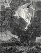 Fulton blows up a boat with his infernal machine in the harbor of Brest