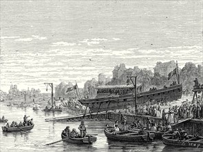 Le 'Charles-Philippe', lancé sur la Seine, à Bercy, par le marquis de Jouffroy, le 20 août 1816
