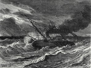The 'Elise', the first steamboat travelling from England to France, is caught up in a storm at sea