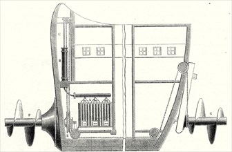 Cross section of the rear and the front of the propeller boat of Charles Dallery