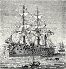 The 'Solferino', ironclad steam-propelled warship, launched in 1863