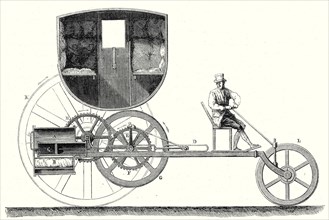 Voiture à vapeur marchant sur les routes ordinaires, construite en 1801, par Trevithick et Vivian