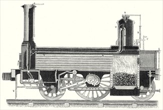Coupe d'une locomotive, montrant la distribution de la vapeur