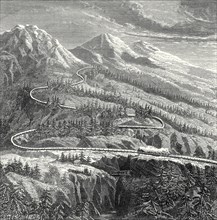 Chemin de fer à rail central, établi en 1866, sur le Mont-Cenis