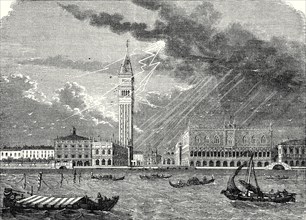 La tour Saint-Marc, à Venise, frappée et endommagée par le feu du ciel, le 23 avril 1745