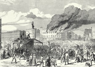 The Riots In New York: The Mob Burning The Provost Marshal's Office, 8 August, 1863