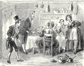 Pickwick Papers, "The kitchen door opened, and in walked Mr. Job Trotter"