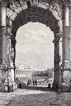 Rome Italy 1875,THE COLISEUM AND THE ARCH OF CONSTANTINE, SEEN FROM THE ARCH OF TITUS