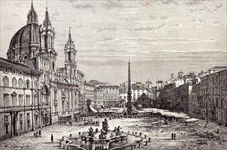 Rome Italy 1875, PIAZZA NAVONA AND CHURCH OF ST. AGNES