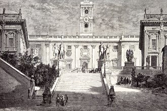 Rome Italy 1875, FACADE OF THE SENATORIAL PALACE ON THE CAPITOL;  MUSEUM, PALACE OF THE