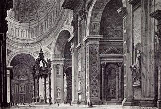 Rome Italy 1875, INTERIOR  OF ST.  PETER'S VIEW TAKEN FROM  LEFT TRANSEPT