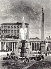 Rome Italy 1875, OBELISK OF CALIGULA AND FOUNTAINS OF THE PIAZZA OF ST.  PETER'S