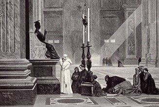 Rome Italy 1875, the Pope at the feet of St Peter