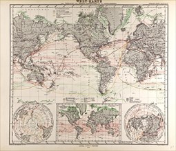 World Map Gotha, Justus Perthes, 1872, Atlas. Perthes, Johan Georg Justus 1749 Ã¢â‚¬â€ú 1816,