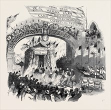 GREAT "WHIG" MASS MEETING AT NEW YORK, THE PROCESSION PASSING THE GOTHIC HALL