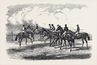 EPSOM SPRING MEETING, SKETCH ON THE DOWNS, PREPARING TO START FOR THE GREAT METROPOLITAN STAKES,