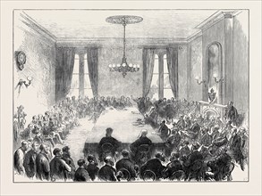 CONFERENCE BETWEEN IRONMASTERS AND WORKMEN'S DELEGATES AT CARDIFF, WALES, 1873