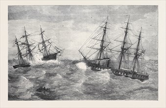 H.M.S. IMMORTALITE FINDING THE DERELICT MARGARET POLLOCK AT SEA, 1873