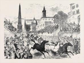 THE CARNIVAL IN ROME: HORSE RACING ON THE CORSO, 1873