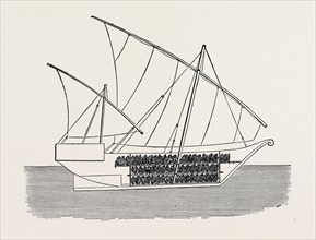 VESSELS USED IN THE ZANZIBAR SLAVE TRADE: SECTION OF VESSEL, SHOWING THE MANNER OF STOWING SLAVES