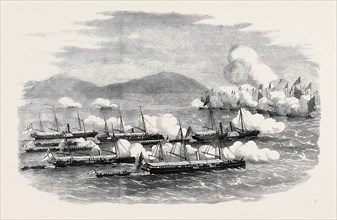 THE WAR IN CHINA, THE BATTLE OF ESCAPE CREEK: COMMODORE ELLIOT LEADING GUN BOATS TO THE ATTACK OF
