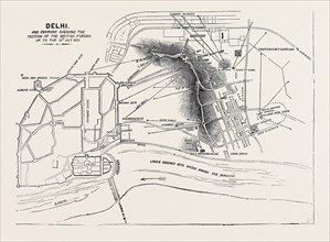 THE MUTINY IN INDIA: DELHI, AND ENVIRONS SHOWING THE POSITION OF THE BRITISH FORCES UP TO THE 31ST