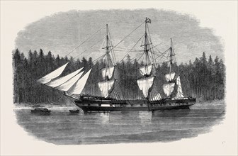THE SHIP "WACOUSTA" LOADING TIMBER FOR MAST PIECES AT PUGET SOUND, BRITISH COLUMBIA
