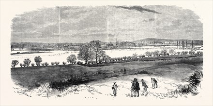 THE FLOODS AT OXFORD FROM THE NORTH HINKLEY HILL, UK, 1869