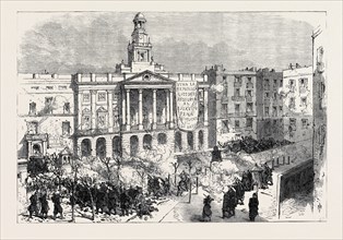 THE REVOLT AT CADIZ: TROOPS ATTACKING THE TOWN HALL, SPAIN, 1869