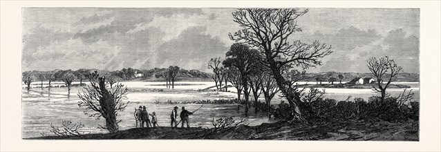 THE HUNTING DISASTER IN YORKSHIRE: GENERAL VIEW OF THE RIVER URE IN FLOOD, WHERE THE ACCIDENT