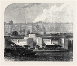 LONDON IMPROVEMENTS: HUNGERFORD PIER ON THE THAMES EMBANKMENT, UK, 1869