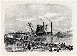 THE ISTHMUS OF SUEZ MARITIME CANAL: DREDGES AND ELEVATORS AT WORK, 1869