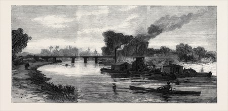 THE CAM RIVER IMPROVEMENTS: DREDGING NEAR CAMBRIDGE, UK, 1869