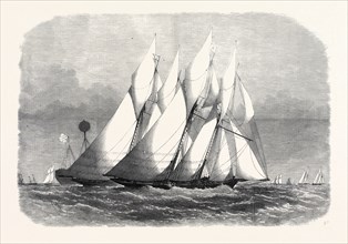 THE ROYAL THAMES YACHT CLUB SCHOONER MATCH, THE CAMBRIA AND WITCHCRAFT ROUNDING THE MOUSE LIGHT,