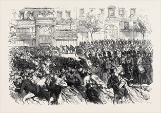 THE DISTURBANCES IN PARIS: CAVALRY CLEARING THE BOULEVARDS ON THE NIGHT OF JUNE 10, 1869, FRANCE