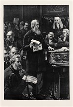 THE OPENING OF PARLIAMENT: THE CHANCELLOR OF THE EXCHEQUER SPEAKING IN THE HOUSE OF COMMONS, 1880
