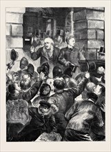 ELECTIONEERING AT LIVERPOOL: SCENE AT THE TOWNHALL AFTER THE NOMINATION, 1880