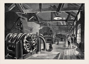 THE ST. GOTHARD TUNNEL: AIR-COMPRESSING MACHINERY AT AIROLO, 1880