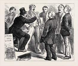 ELECTION SKETCHES: JINGOES REHEARSING "RULE, BRITANNIA", 1880