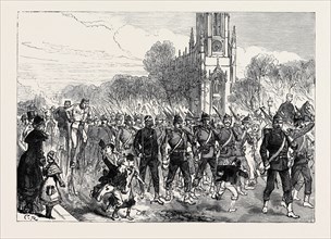 THE EASTER VOLUNTEER REVIEW: ARRIVAL OF VOLUNTEERS AT BRIGHTON BY ROAD, 1880